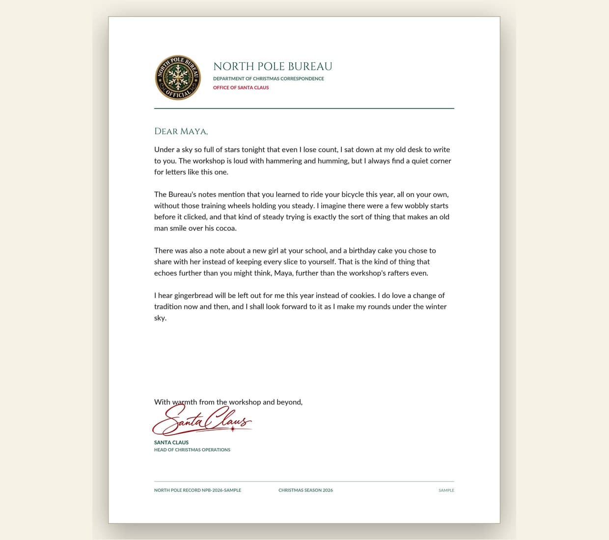 The digital letter: one page of Bureau stationery, shown at full size